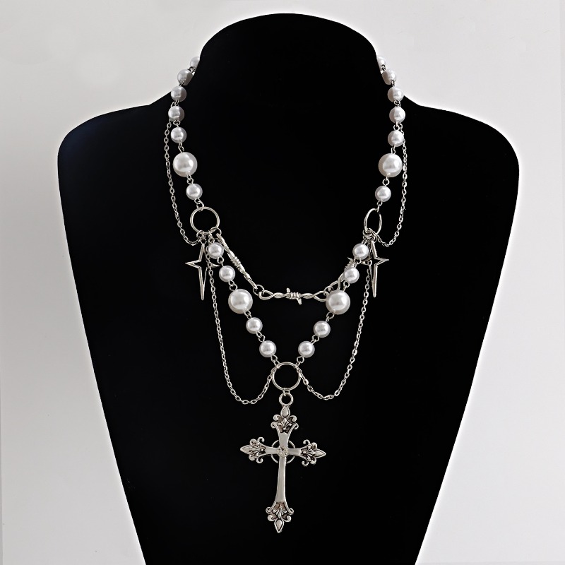 Punk Crosses Pendant Necklace  - Pearl Choker Necklace Vintage recension och pris
