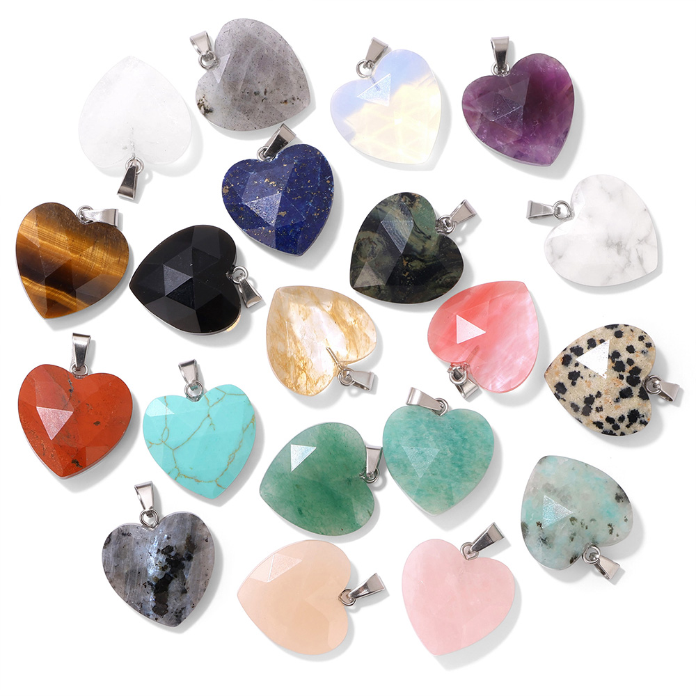 1PC 20mm Faceted Heart Pendant - Crystal Pendant Necklace Natural Stone recension och pris
