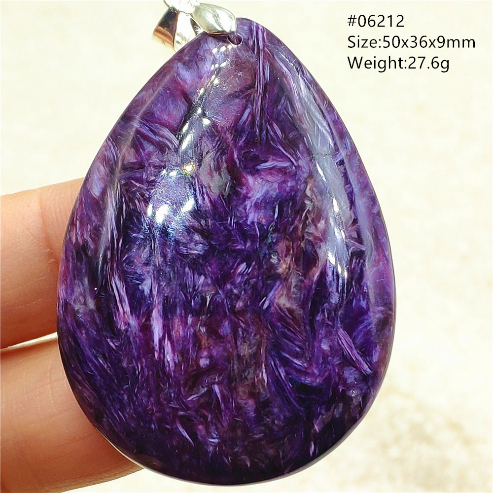 Natural Purple Charoite Water  - 925 Sterling Silver Chain Necklace Men recension och pris