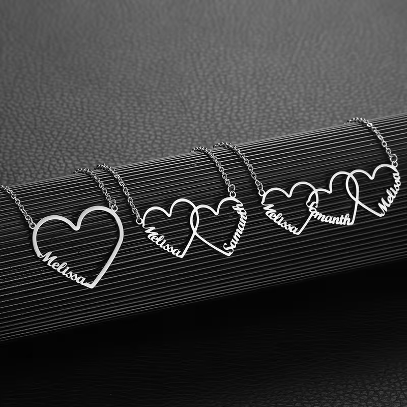 Custom Interlocking Heart Name - Custom Name Necklace Stainless Steel recension och pris