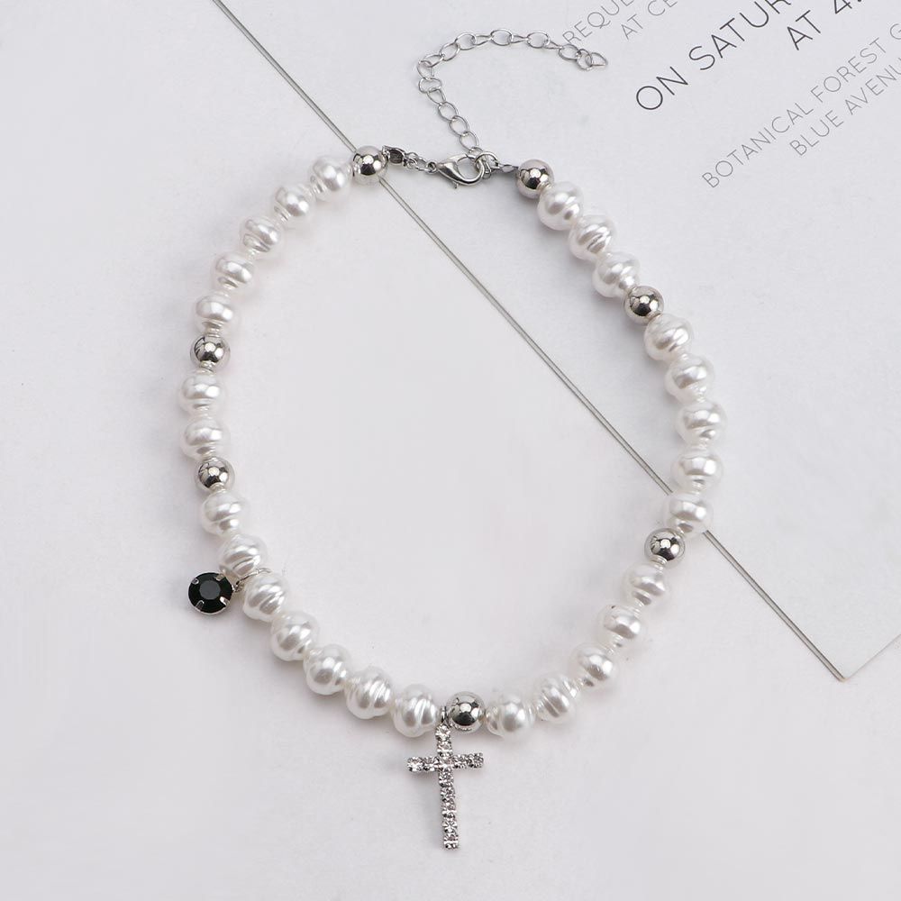 Vintage Pendant Crystal Cross  - Pearl Choker Necklace Vintage recension och pris