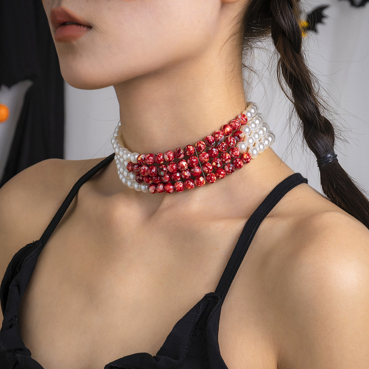 Multilayer Vintage Red Blood P - Pearl Choker Necklace Vintage recension och pris