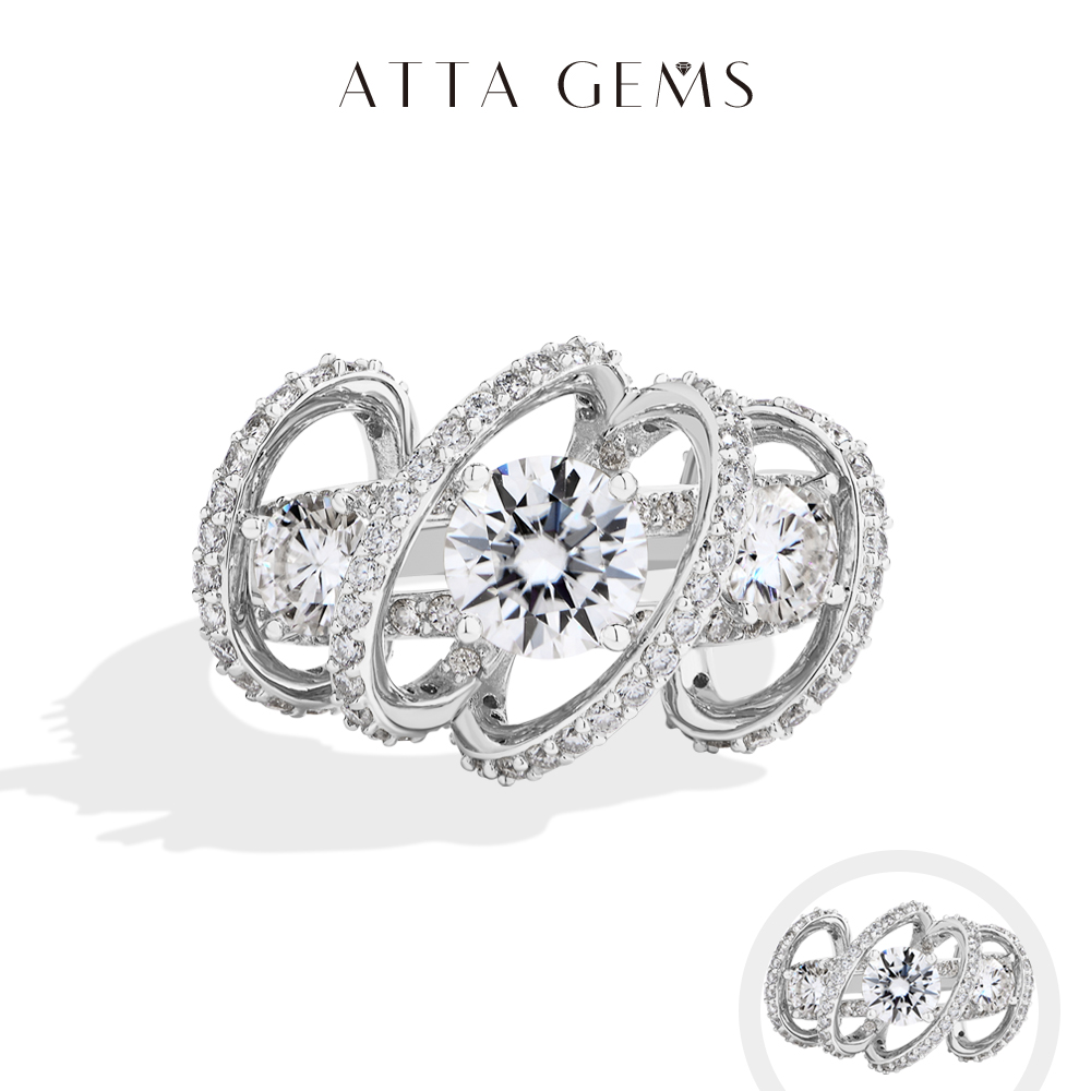 ATTAGEMS Three-Stone Cluster M - Moissanite Engagement Ring 1 Carat recension och pris