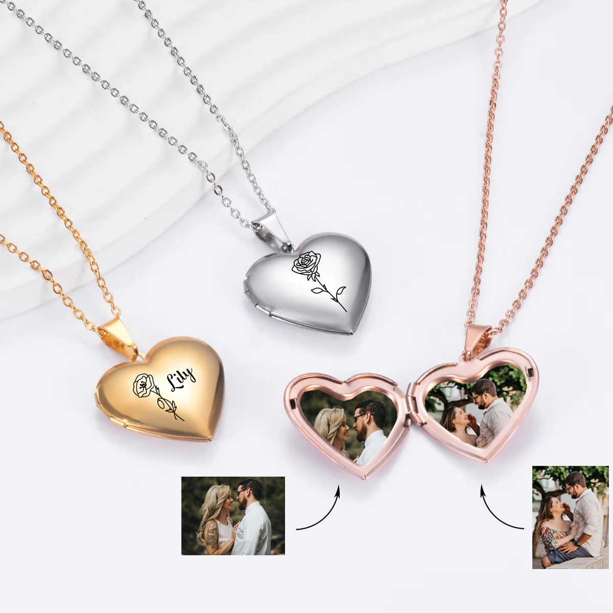 Custom Personalized Heart Birt - Heart Locket Necklace Photo recension och pris